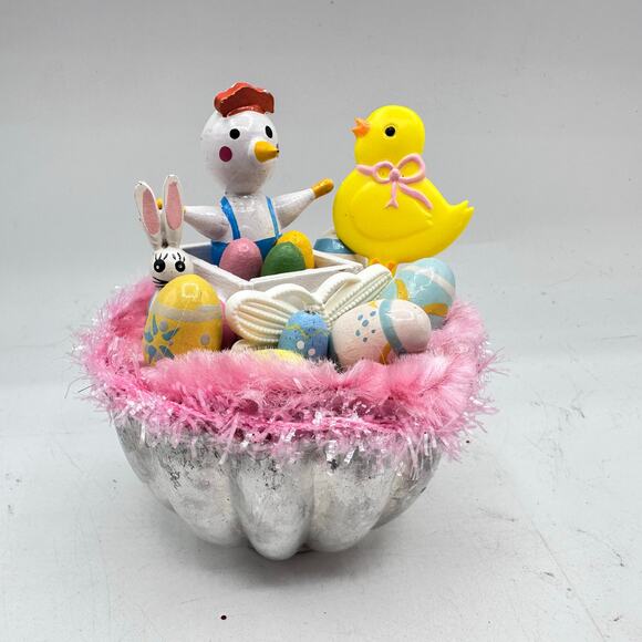 Cute Holiday Spring Handmade Assemblage Decor with Easter Bunny Chicks - Picture 3 of 7